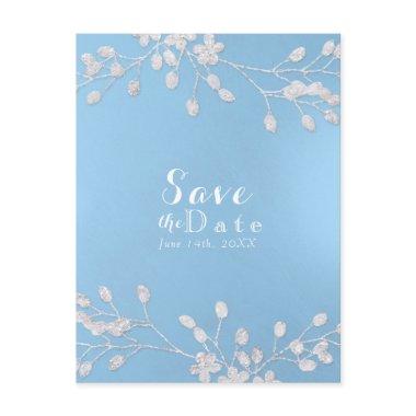 White Floral Branch Blue Save the Date Invitations