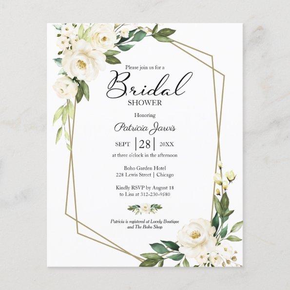 White Floral Budget Bridal Shower Invitations