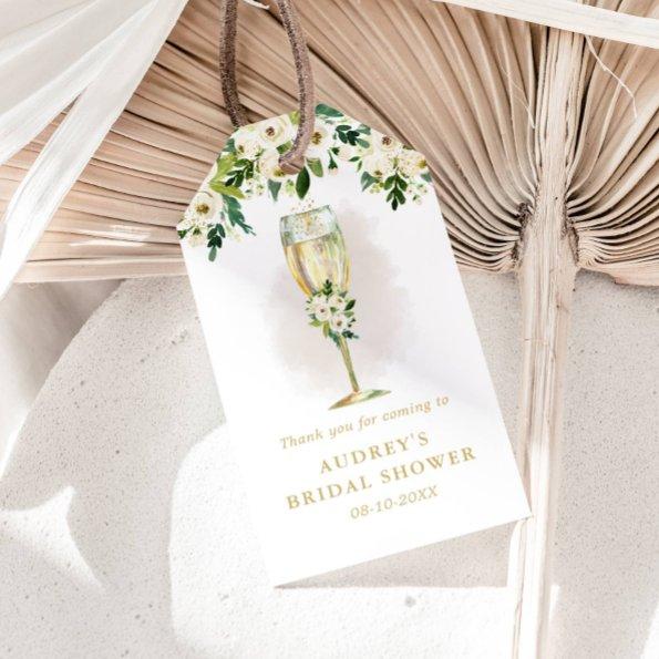 White Floral Champagne Glass Personalized Gift Tags