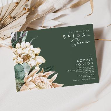 White Floral | Dark Green Bridal Shower Invitations
