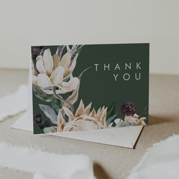 White Floral | Dark Green Thank You Invitations