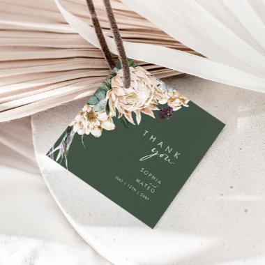 White Floral | Dark Green Thank You Favor Tags