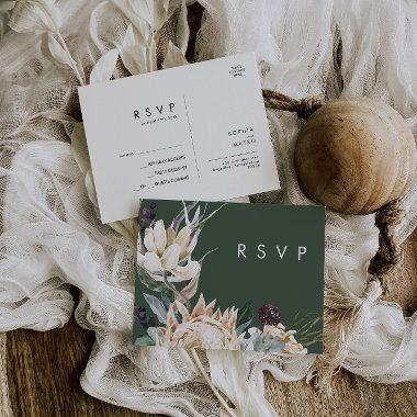 White Floral | Dark Green Wedding RSVP PostInvitations