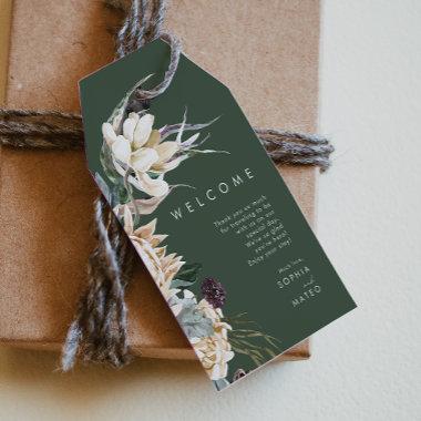 White Floral | Dark Green Wedding Welcome Gift Tags