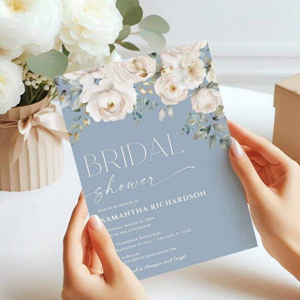 White floral dusty blue elegant