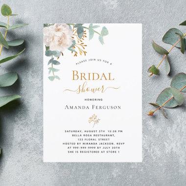 White floral eucalyptus greenery Bridal Shower Invitations