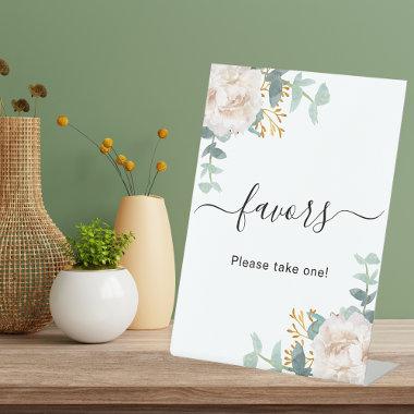 White floral eucalyptus greenery favors sign