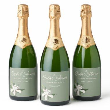 White Floral Gardenia Simple Garden  Sparkling Wine Label