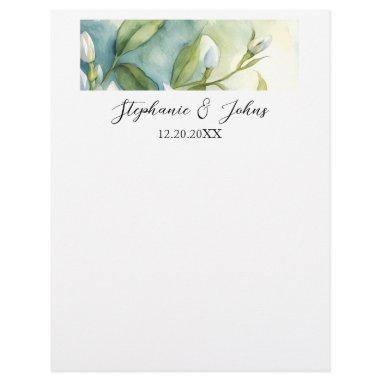 White Floral Green Leaves Elegant Rustic Wedding Letterhead