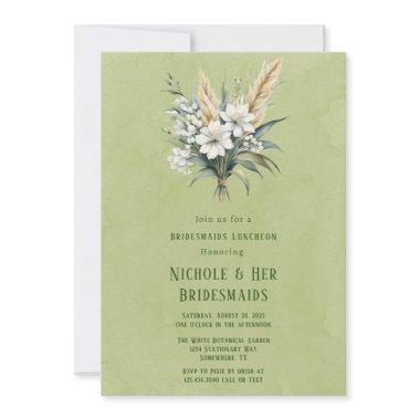 White Floral Green Painted Bridesmaids Luncheon
