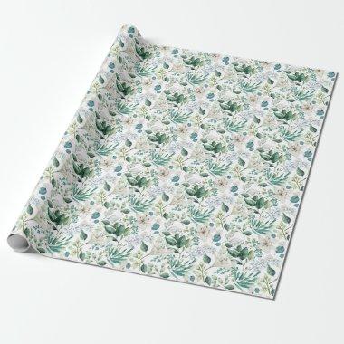 White Floral Greenery  Wedding Wrapping Paper