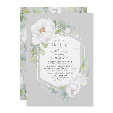 White Floral Greenery Modern Elegant Bridal Shower Invitations