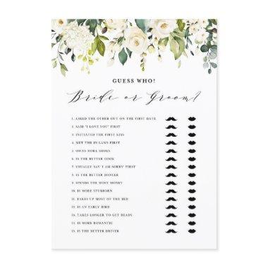 White Floral He Said She Said Bride or Groom Game Enclosure Invitations