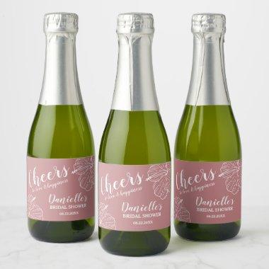 White Floral Hibiscus Mini Dusty Rose Sparkling Wine Label