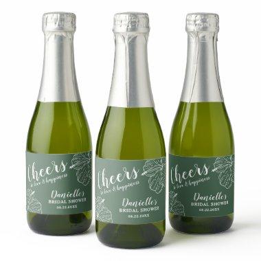 White Floral Hibiscus Mini Eucalyptus Sparkling Wine Label