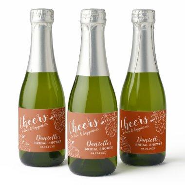 White Floral Hibiscus Mini Rust Orange Sparkling Wine Label