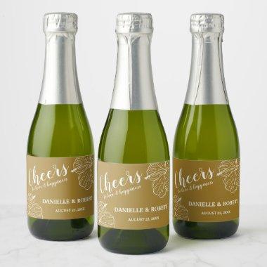 White Floral Hibiscus on Gold Mini Sparkling Wine Label