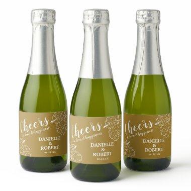 White Floral Hibiscus on Gold Mini Sparkling Wine Label