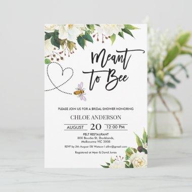 White Floral Meant to Bee Bridal Shower Invitations