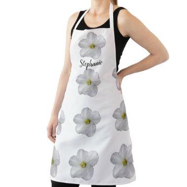 White Floral Pattern Wedding Bridesmaid Flowergirl Apron