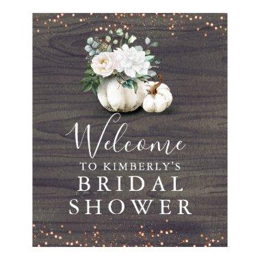 White Floral Pumpkins Rustic Bridal Shower Welcome Poster