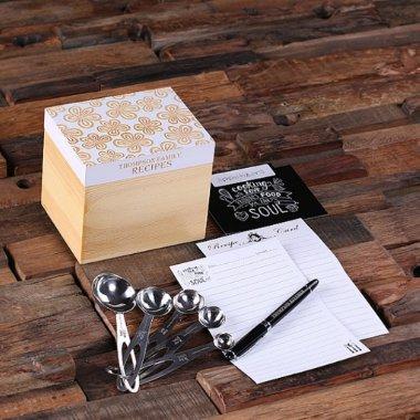 White Floral Set: Measuring Spoons,  & Box