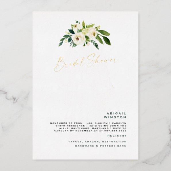 White floral Veil Gold Foil Bridal Shower Foil Invitations