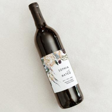 White Floral Wedding Wine Label