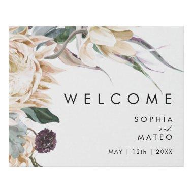 White Floral Welcome Faux Canvas Print