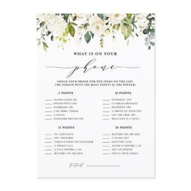 White Floral What's on Your Phone Bridal Shower Enclosure Invitations