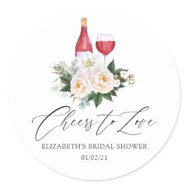 White Floral Wine Tasting Bridal Shower Classic Round Sticker