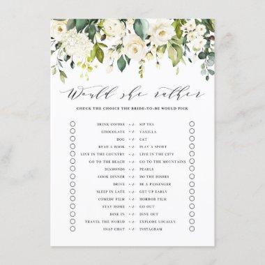 White Floral Would She Rather Bridal Shower Game Enclosure Invitations
