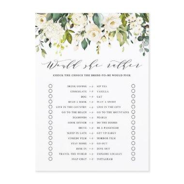 White Floral Would She Rather Bridal Shower Game Enclosure Invitations