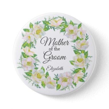 White Floral Wreath Mother of the Groom Button