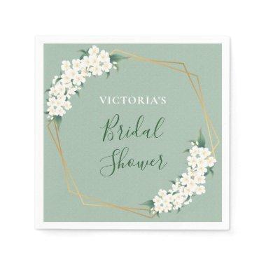 White Flower Green Clouds Pattern Bridal Shower Napkins