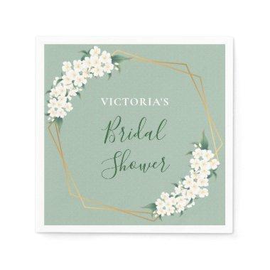 White Flower Green Clouds Pattern  Napkins