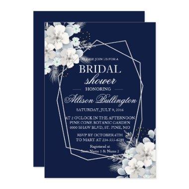 White flower sakura navy blue