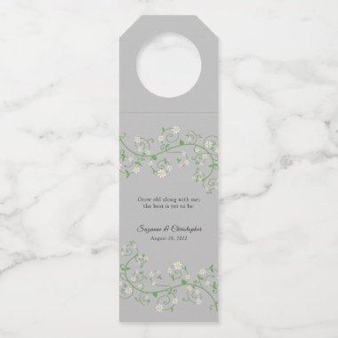 White Flowering Vine on Grey Bottle Hanger Tag