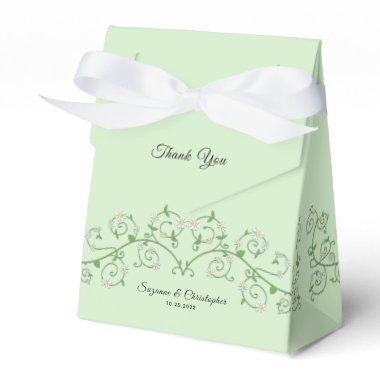 White Flowering Vine Thank You Mint Green Favor Boxes