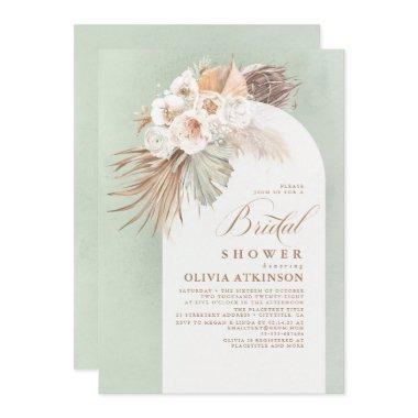 White Flowers and Pampas Grass Boho Bridal Shower Invitations