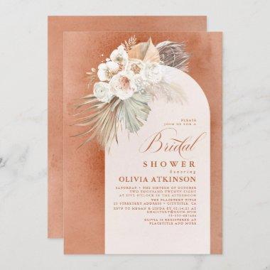 White Flowers and Pampas Grass Boho Bridal Shower Invitations
