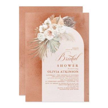 White Flowers and Pampas Grass Boho Bridal Shower Invitations