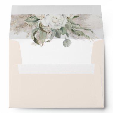 White Flowers and Sage Greenery Elegant Soft Boho Envelope