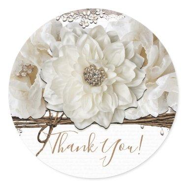 White Flowers & Birch Rustic Glam Bridal Shower Classic Round Sticker