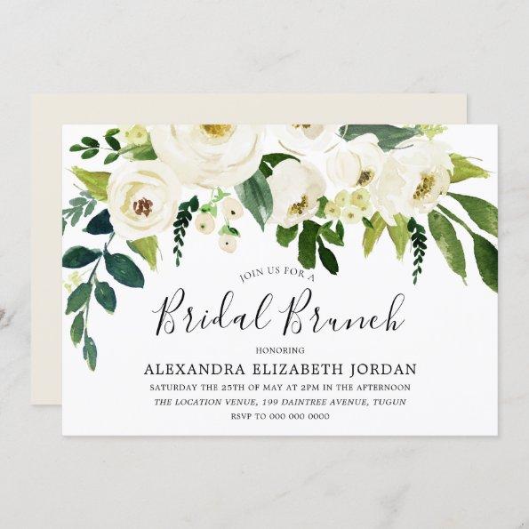 White Flowers & Cream Elegant Bridal Shower Brunch Invitations