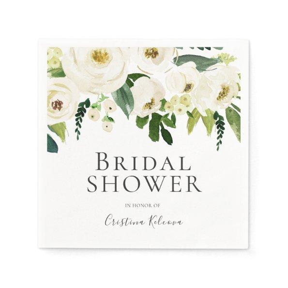 White Flowers & Cream Elegant Bridal Shower Napkins