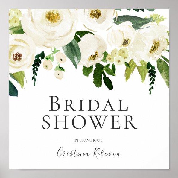 White Flowers & Cream Elegant Sign Bridal Shower