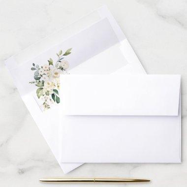 White Flowers, Cream Flowers, Boho, Bridal Shower Envelope Liner