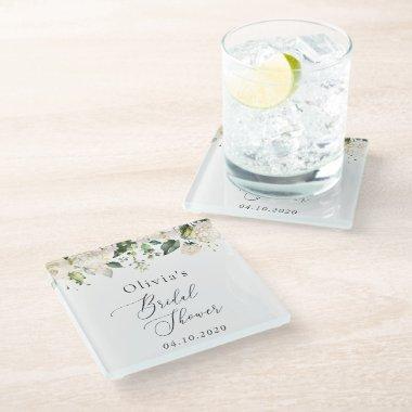White Flowers, Cream Flowers, Boho,  Glass Coaster