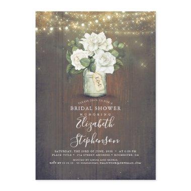 White Flowers Mason Jar Rustic Bridal Shower Invitations